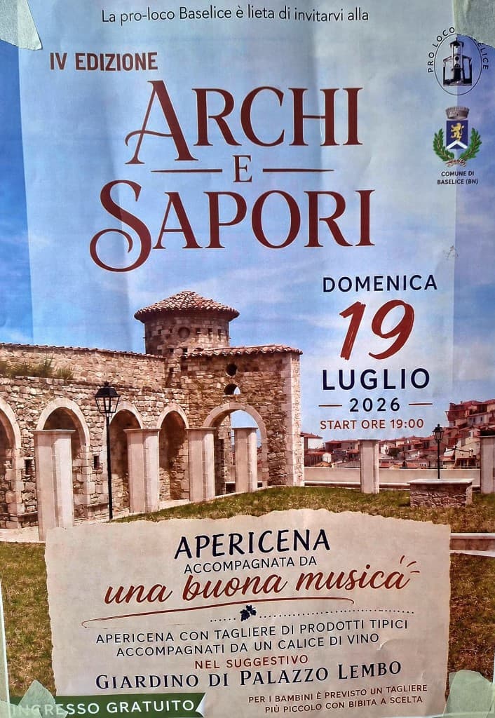 Locandina Archi e Sapori IV Edizione – Giardino di Palazzo Lembo, Baselice