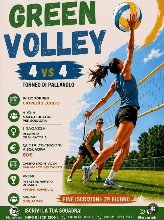 Locandina Green Volley 4 vs 4 – Forum SMDC, San Marco dei Cavoti