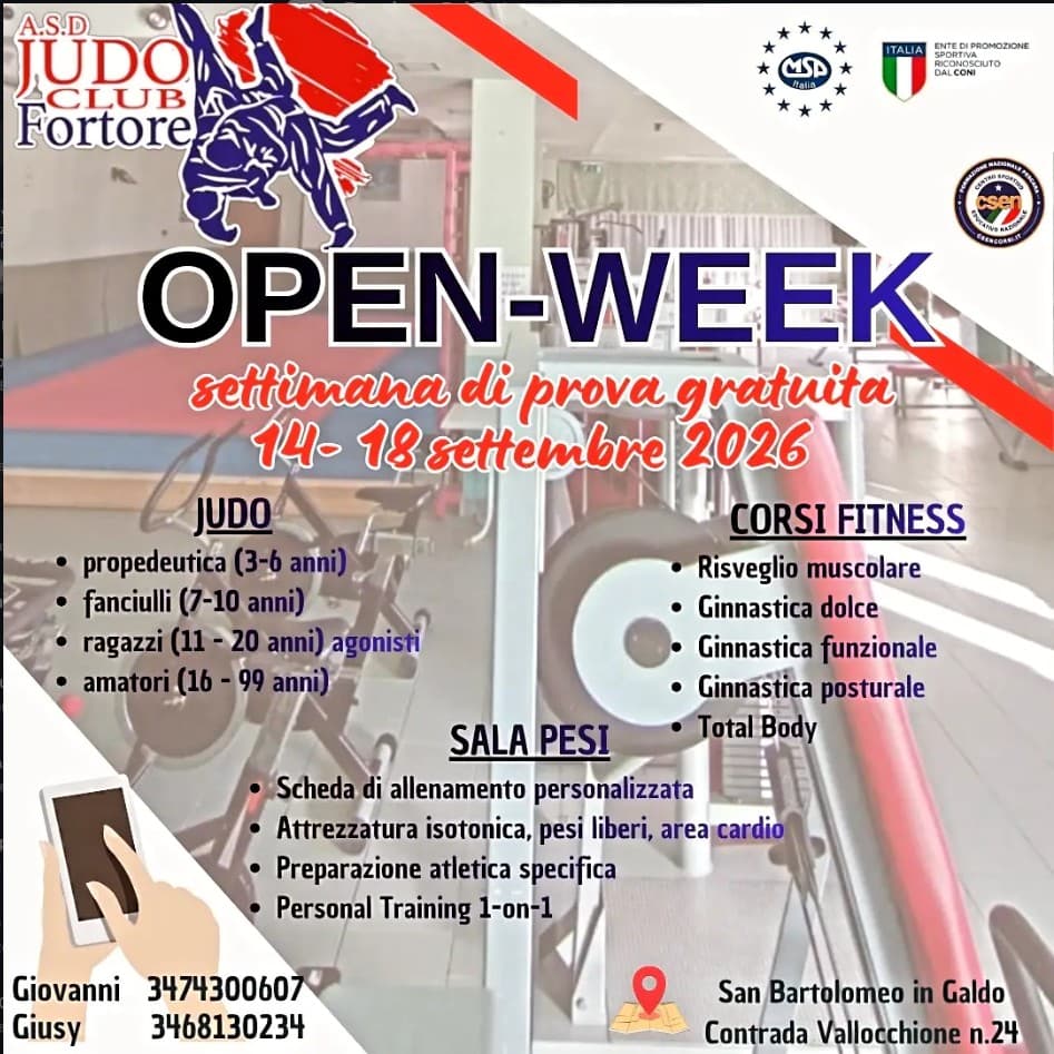 Locandina Open-Week – Judo Club Fortore, San Bartolomeo in Galdo