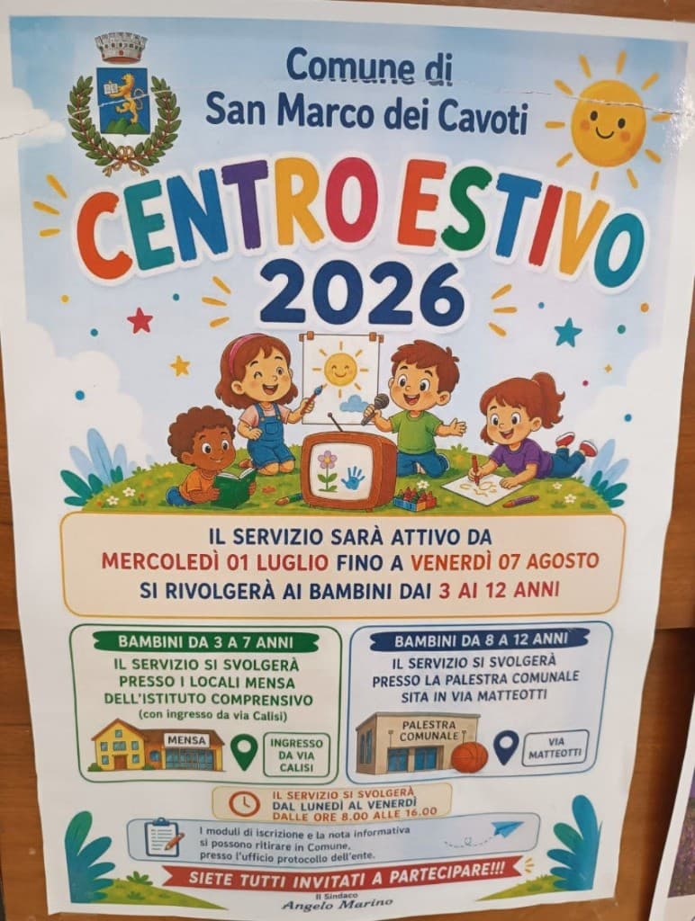 Locandina Centro Estivo 2026 – Comune di San Marco dei Cavoti