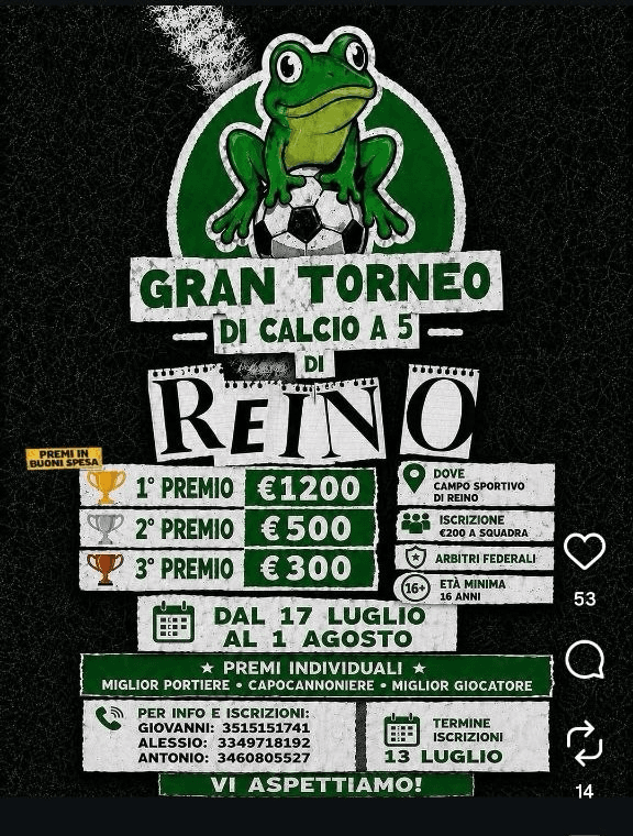 Locandina Gran Torneo di Calcio a 5 di Reino
